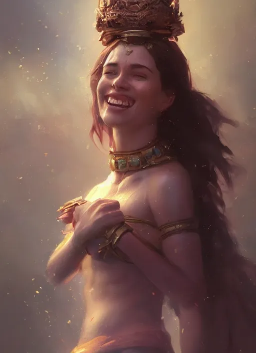 Image similar to hyper realistic photography portrait of beautiful smiling goddess girl cinematic, vallejo, full shot, craig mullins greg rutkowski, artstation, cgsociety