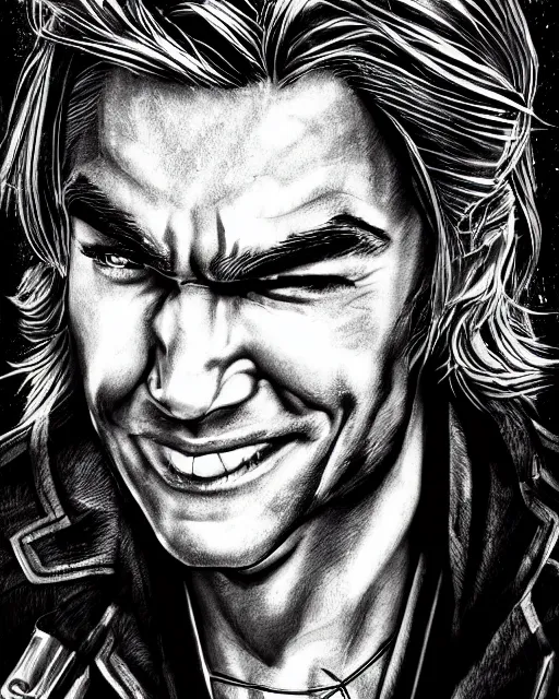 Image similar to an epic dramatic portrait of smirking blonde antony starr as the homelander, manga art, inked, detailed face, smiling like a jerk, epic art, trending on artstation, deviantart, high detail, high definiton, ultra realistic, hyper realistic, photo realistic, 4 k uhd