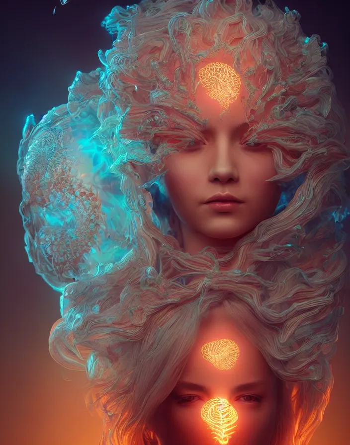 Image similar to goddess portrait. jellyfish phoenix head. intricate artwork by Tooth Wu and wlop and beeple. octane render, trending on artstation, greg rutkowski very coherent symmetrical artwork. cinematic, hyper realism, high detail, octane render, 8k