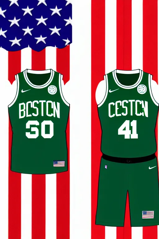 Image similar to boston celtics 4 th of july uniforms, patriotic, god bless america, concept art