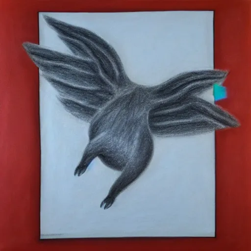 Image similar to chalk pastel drawing of of a flying pig with wings