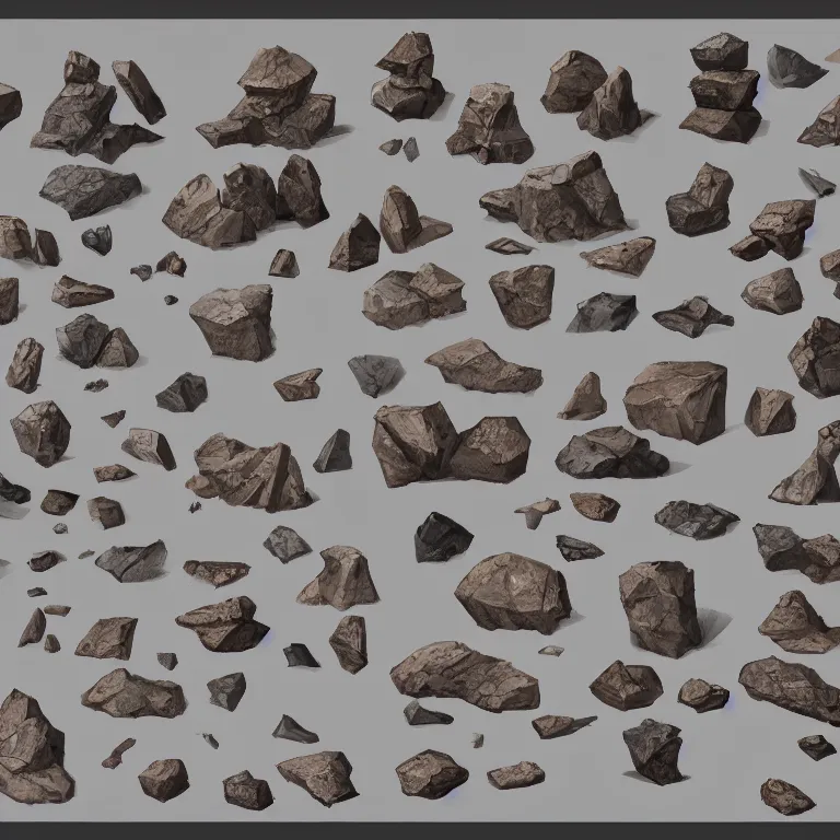 Image similar to a bunch of different shapes and sizes of rocks, concept art by senior environment artist, polycount contest winner, environmental art, concept art, 2 d game art, polycount