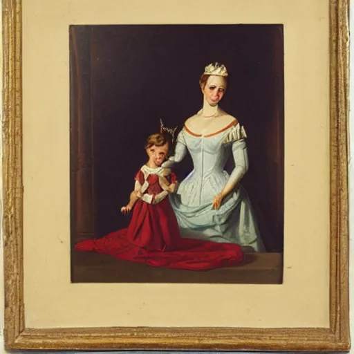 Prompt: painting of a queen and her son, 1826