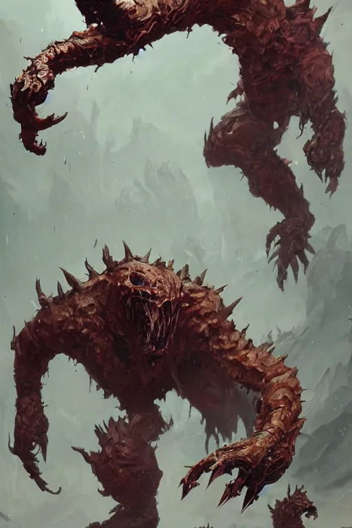 Prompt: a monster with many arms, hand instead of a face, fantasy boss battle, character art by Greg Rutkowski