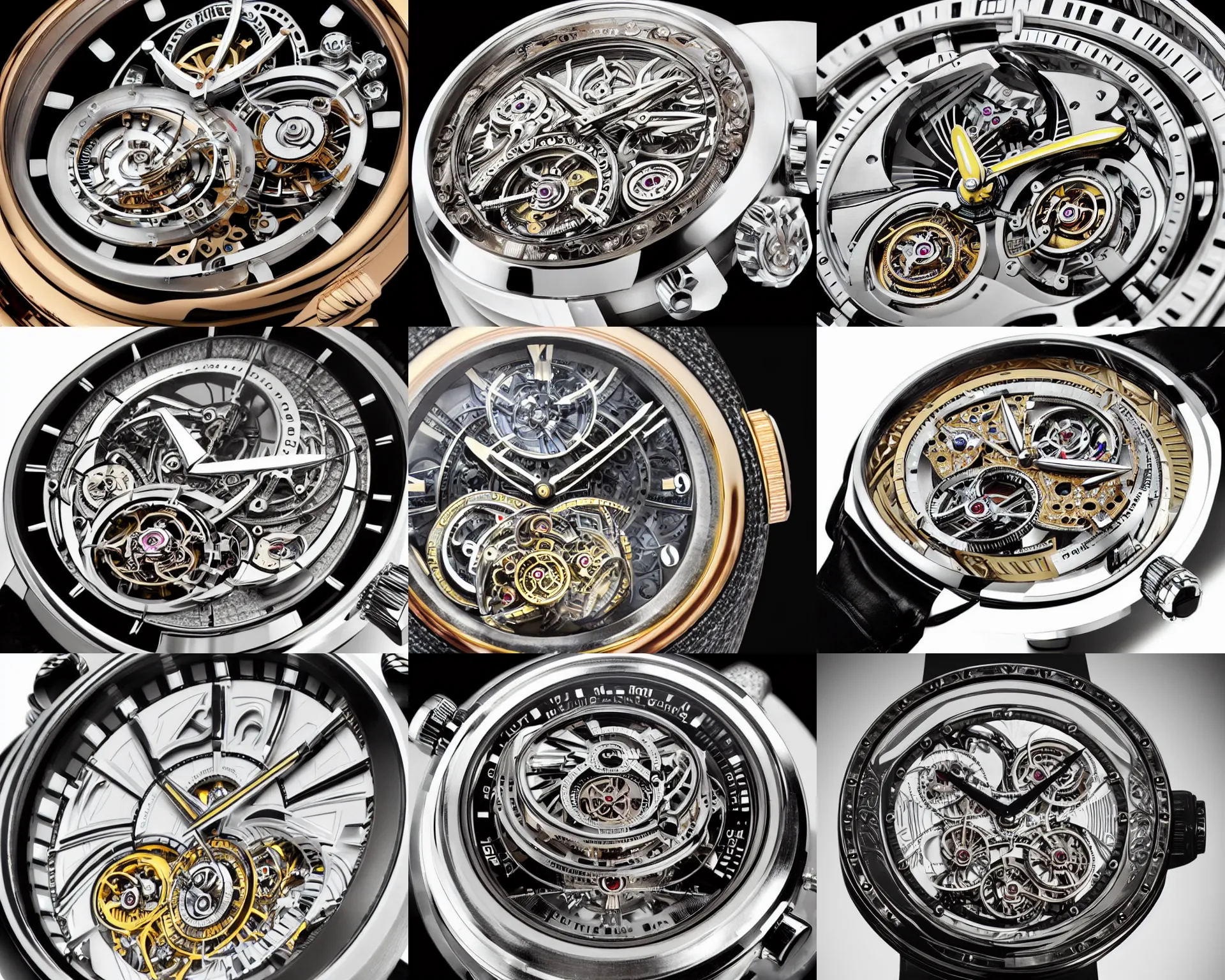 Prompt: a retro futuristic tourbillon watch, extremely detailed, highly intricate, studio lighting