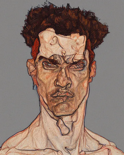 Image similar to portrait of mr. t - rex egon schiele in the style of greg rutkowski