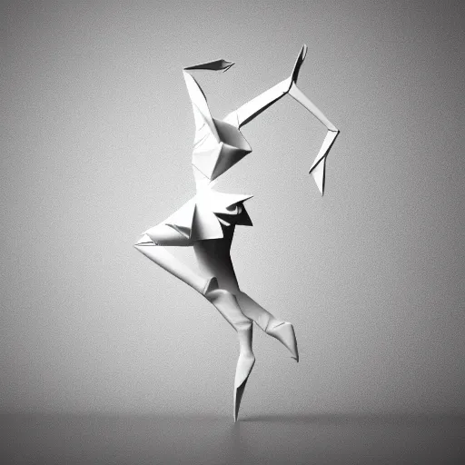 Prompt: origami dancer in white paper, 3 d render, ultra detailed, on white background, studio shot