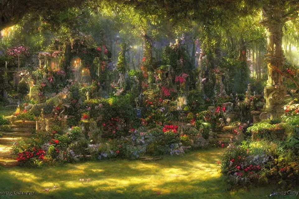 Image similar to The enchanted garden by james gurney