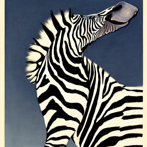 Prompt: laughing zebra. art by ernie barnes