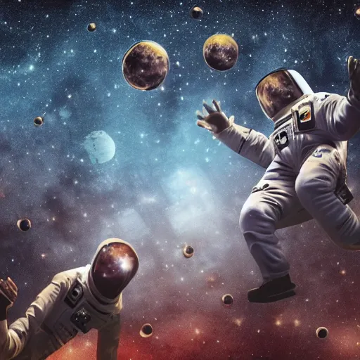 Image similar to zombie astronauts floating in space, galaxies in background, realistic