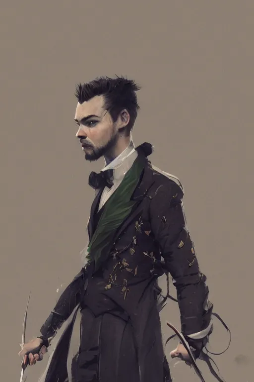 Prompt: a fancy portrait of jacksepticeye wearing posh clothes by Greg Rutkowski, Sung Choi, Mitchell Mohrhauser, Maciej Kuciara, Johnson Ting, Peter Konig, Bloodborne, 35mm, 8k photorealistic, cinematic lighting, HD, high detail, atmospheric,