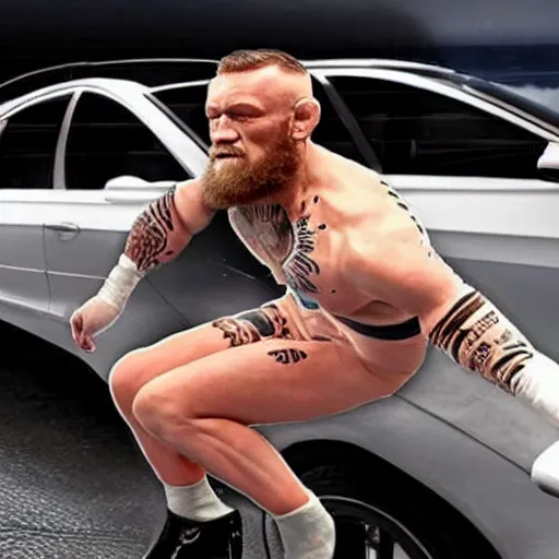 Prompt: a humanoid car wrestling conor mcgregor, ultra detailed, ultra realistic