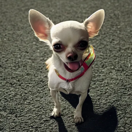 Image similar to a happy chihuahua stars as walter white in breaking bad, high quality photography, promotional shot