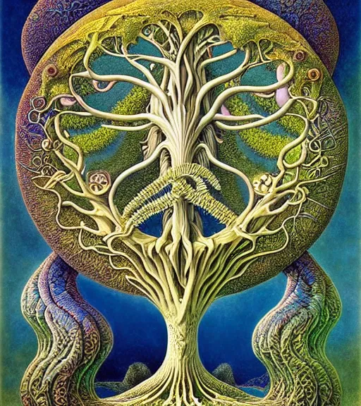 Image similar to tree of life by roger dean and andrew ferez, art forms of nature by ernst haeckel, divine chaos engine, symbolist, visionary, art nouveau, botanical fractal structures, organic, detailed, realistic, surreality