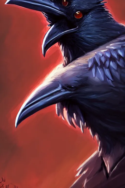 Prompt: character art by wlop, steve henderson, and j scott campbell, gooseman, male hero, raven head, wings, 4 k, arstation, trending, high quality, very detailed, digital