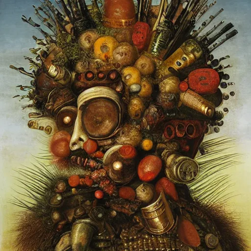 Image similar to a smoky head made out of grenades by giuseppe arcimboldo, oil on canvas