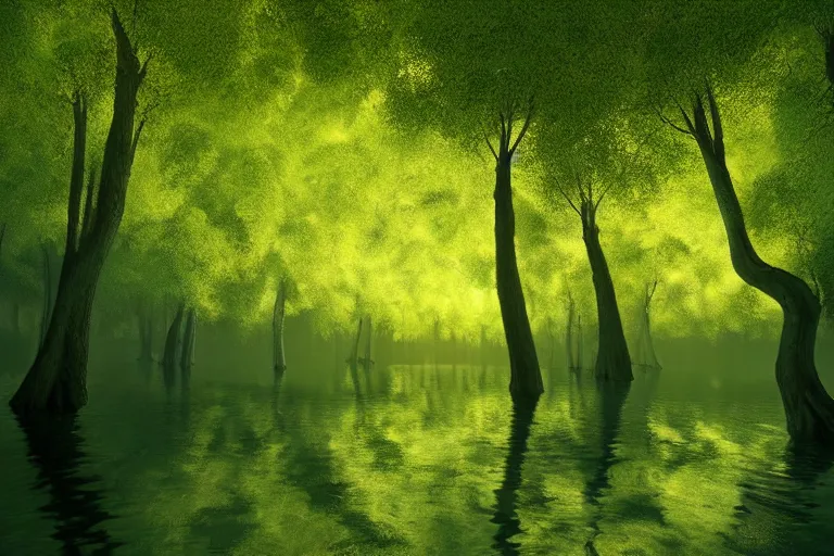 Image similar to a beautiful painting of a vast serene landscape with trees and rivers in the matrix, matrix code, detailed, deep focus, movie still, dramatic lighting, ray tracing, by michal karcz and ryoji ikeda