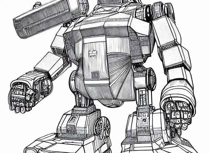 Image similar to a giant anthropomorphic hamster shaped mecha, moebius, detailed line art,