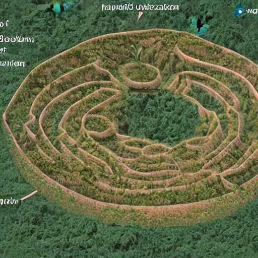 Image similar to a illustration of an architectural plan view of a labyrinth of the deforestation in amazona crisis