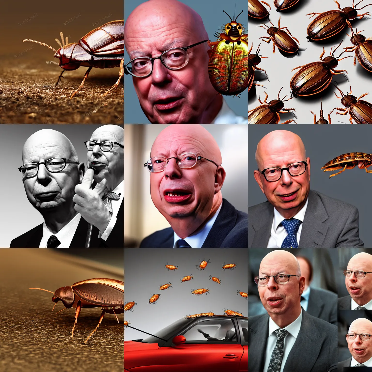 Prompt: cockroaches eating klaus schwab, photorealistic, 4 k