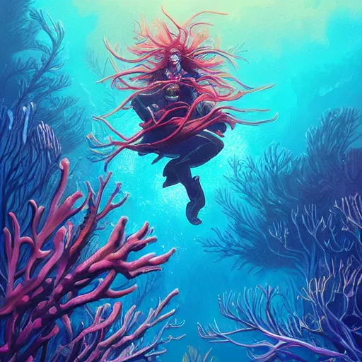 Prompt: coral underwater colorful, fantasy, intricate, highly detailed, digital painting, hd, trending on artstation, illustration, fine lines, sharp edges, colourful, style of stanley artgerm and greg rutkowski and dan mumford
