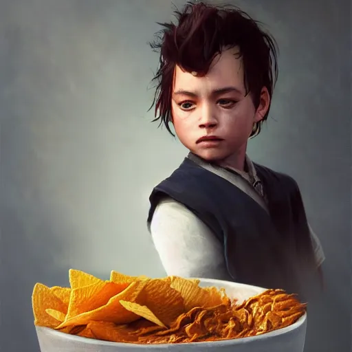 Prompt: tiny johnny depp in a bowl of chip dip, ultra high detailed, oil painting, greg rutkowski, charlie bowater, yuumei, yanjun cheng, unreal 5, daz, hyperrealistic, octane render, rpg portrait, dynamic lighting