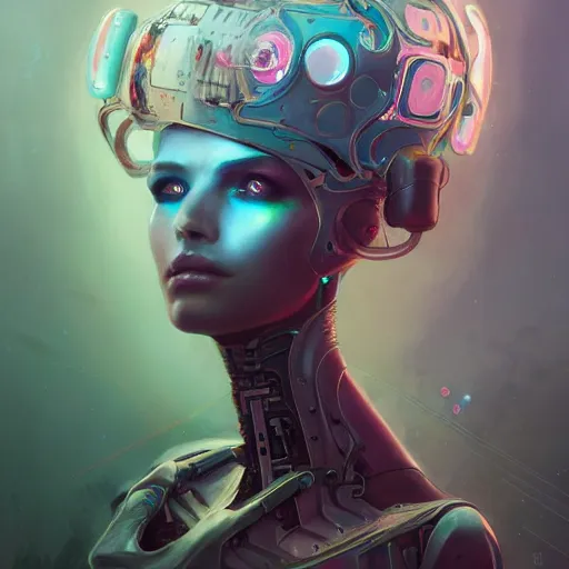 Image similar to portrait of a beautiful cybernetic enchantress, cyberpunk concept art by pete mohrbacher and seb mckinnon and beksinski and josan gonzales, digital art, highly detailed, intricate, sci-fi, sharp focus, Trending on Artstation HQ, deviantart, unreal engine 5, 4K UHD image