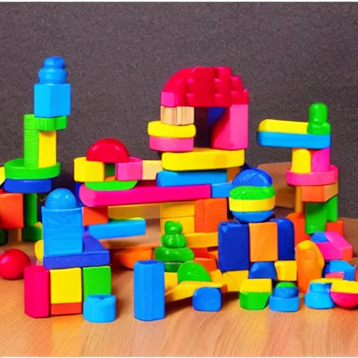 Image similar to wooden kids toy blocks city town of wood blocks stacked