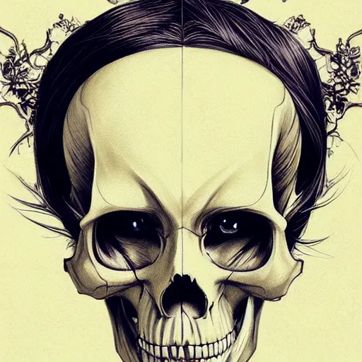 Image similar to anime manga skull portrait young woman skeleton, graffiti, banksy, intricate, elegant, highly detailed, digital art, ffffound, art by JC Leyendecker and sachin teng