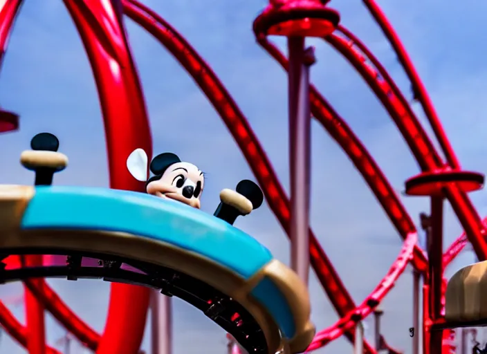 Prompt: film still of a bunny riding a roller coaster in disneyland paris, 8 k