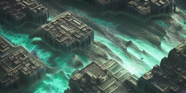 Prompt: emerald tablet, epic large underwater city, highly detailed, photorealistic, octane render, beautiful, glorious, matte painting