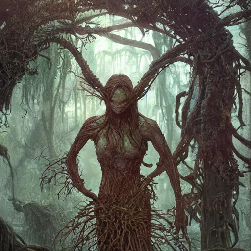 Image similar to swamp thing, ultra realistic, concept art, intricate details, eerie, highly detailed, photorealistic, octane render, 8 k, unreal engine. art by ed binkley and ellen jewett and artgerm and greg rutkowski and alphonse mucha