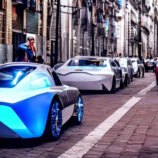 Image similar to Buenos Aires Argentina, futuristic cars in the street, holograms in the street, detailed, hd