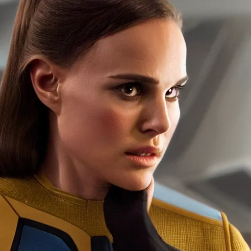 Image similar to Natalie Portman in Star Trek, (EOS 5DS R, ISO100, f/8, 1/125, 84mm, clear face, prime lense)