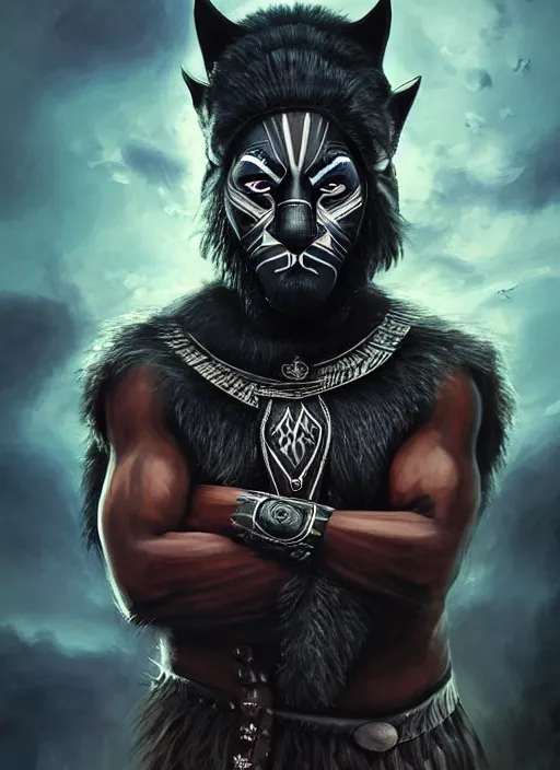 Image similar to photo of a gorgeous magic old shaman with a black panther, face painting, face in the style of stefan kostic, wild, thunders, fire, magic war, majestic, realistic, sharp focus, 8k high definition, insanely detailed, intricate, elegant, art by stanley lau and artgerm