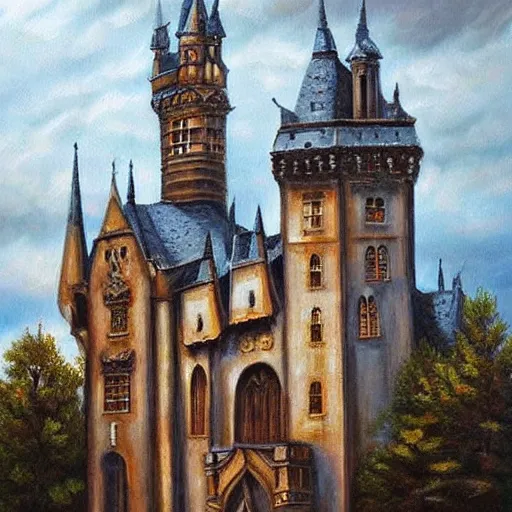 Image similar to gothic castle, extremely detailed, oil painting