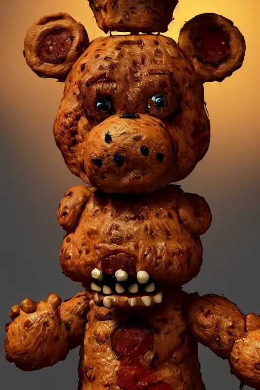 Image similar to freddy fazbear pizzaria, ultra realistic dark and horror, concept art, intricate details, highly detailed, photorealistic, octane render, 8 k