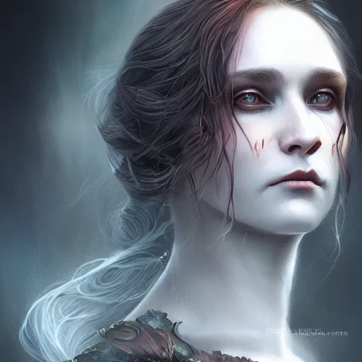 Image similar to Majestic and regal portrait of a female vampire, intricate, epic, elegant, menacing, fantasy, highly detailed, digital painting, hard focus, beautiful volumetric lighting, epic light, ultra detailed, by Leesha Hannigan, Ross Tran, Thierry Doizon, Kai Carpenter, Ignacio Fernández Ríos