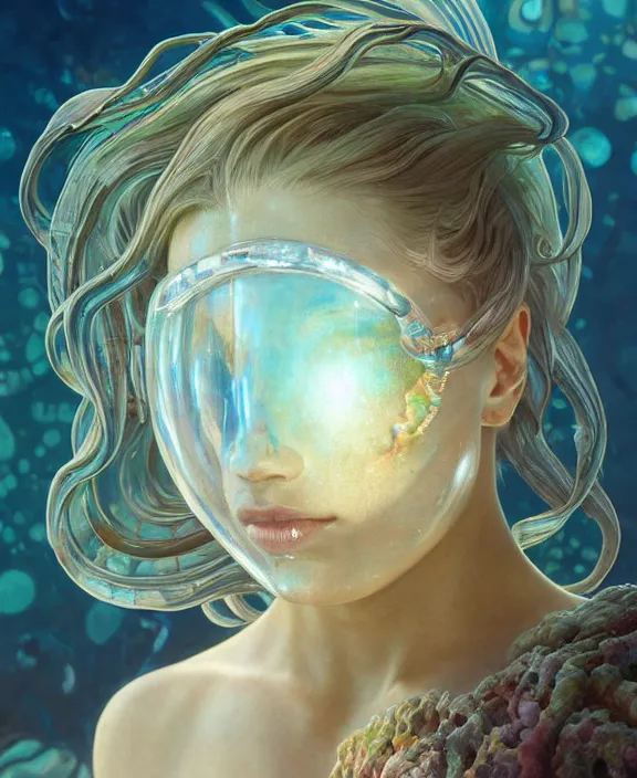 Prompt: intricate transparent clear see - through portrait of a terrifying beautiful alien sea slug, mottled coloring, adorable, childlike, sunny environment, ultra realistic, concept art, art nouveau, photorealistic, octane render, 8 k, unreal engine. art by christopher marley and artgerm and greg rutkowski and alphonse mucha