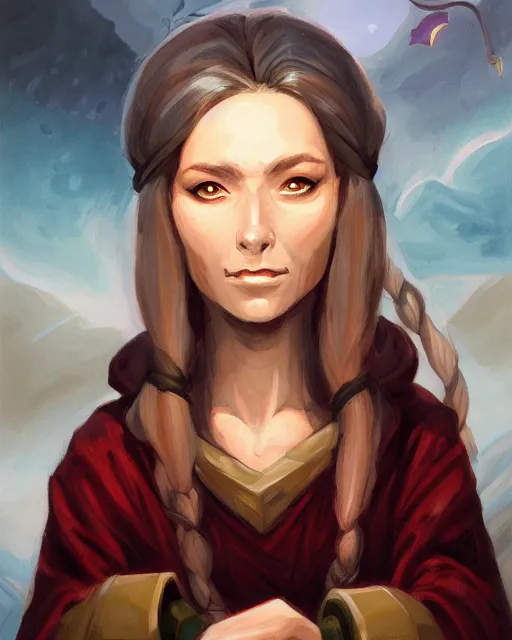 Image similar to a female dnd wizard's portrait by ray swanland and rhads
