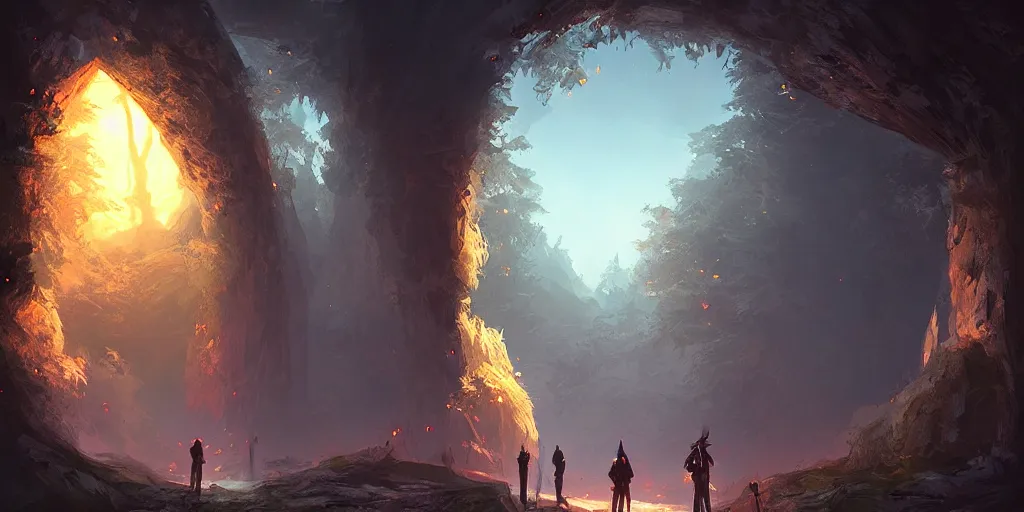 Image similar to fantasy world portal by Ilya Kuvshinov dramatic lighting, cinematic establishing shot, extremely high detail, photorealistic, cinematic lighting