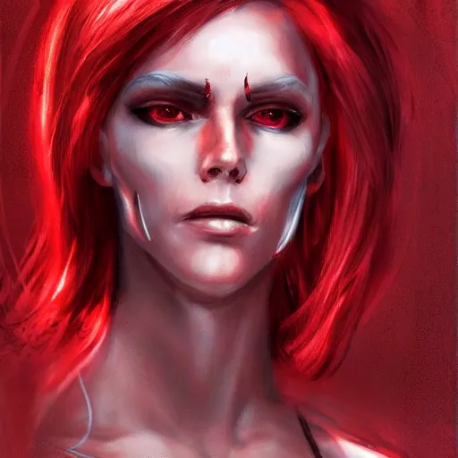 Prompt: cyberpunk cyborg dressed in red silk, in the style of robotpencil