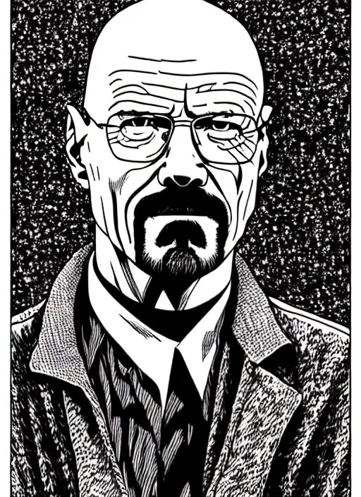 Prompt: portrait of walter white, intricate, highly detailed, illustration, art by junji ito, junji ito