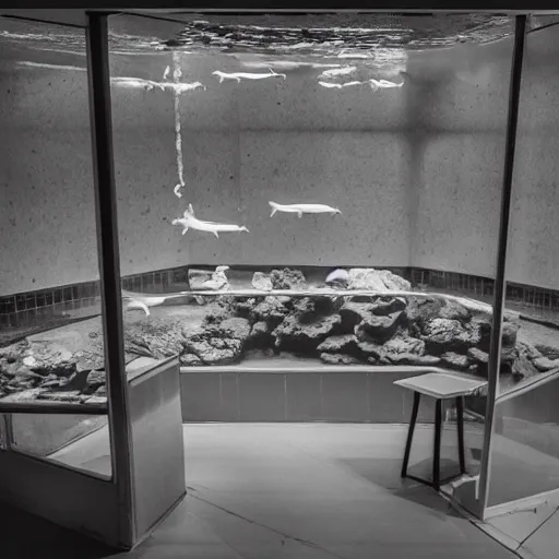 Image similar to aquarium, brutalism interior