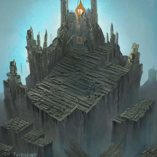 Image similar to azkhell's tower, a wizard tower full of traps and encounters. mysterous, cautious, adventurous, ancient. digital art, 8 k, lighting