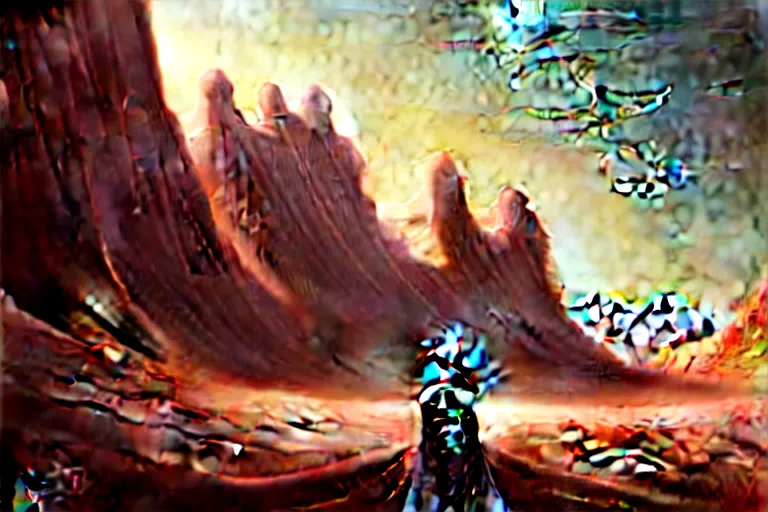 Image similar to a detailed matte painting of an alien desert rose creature by peter mohrbacher, ernst haeckel, desert mirage, mist, cinematic lighting, post apocalyptic, trending on artstation.