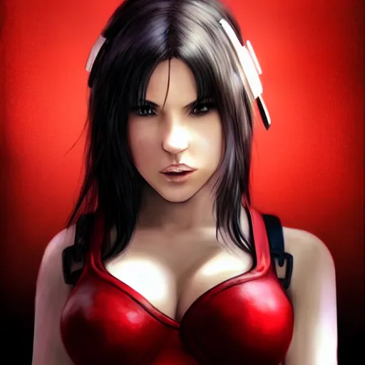 Image similar to realistic Tifa lockheart looking sultry into the camera, drawn by Ross Tran