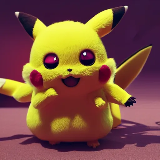 Image similar to extremly detailed pikachu with pink fluffy fur, photorealistic, high details, 8 k, sharp focus, octane render, volumetric light