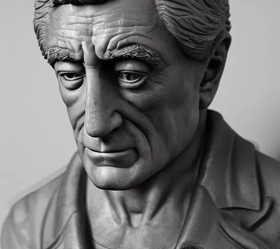 Image similar to a hyper-detailed marble status of Robert DeNiro by Michelangelo; anatomically correct; proud posture; trending on artstation; f/1.4; 90mm