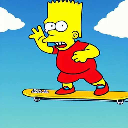 Image similar to bart simpson jumping over homer on his skateboard in the style of bill plympton 4 k